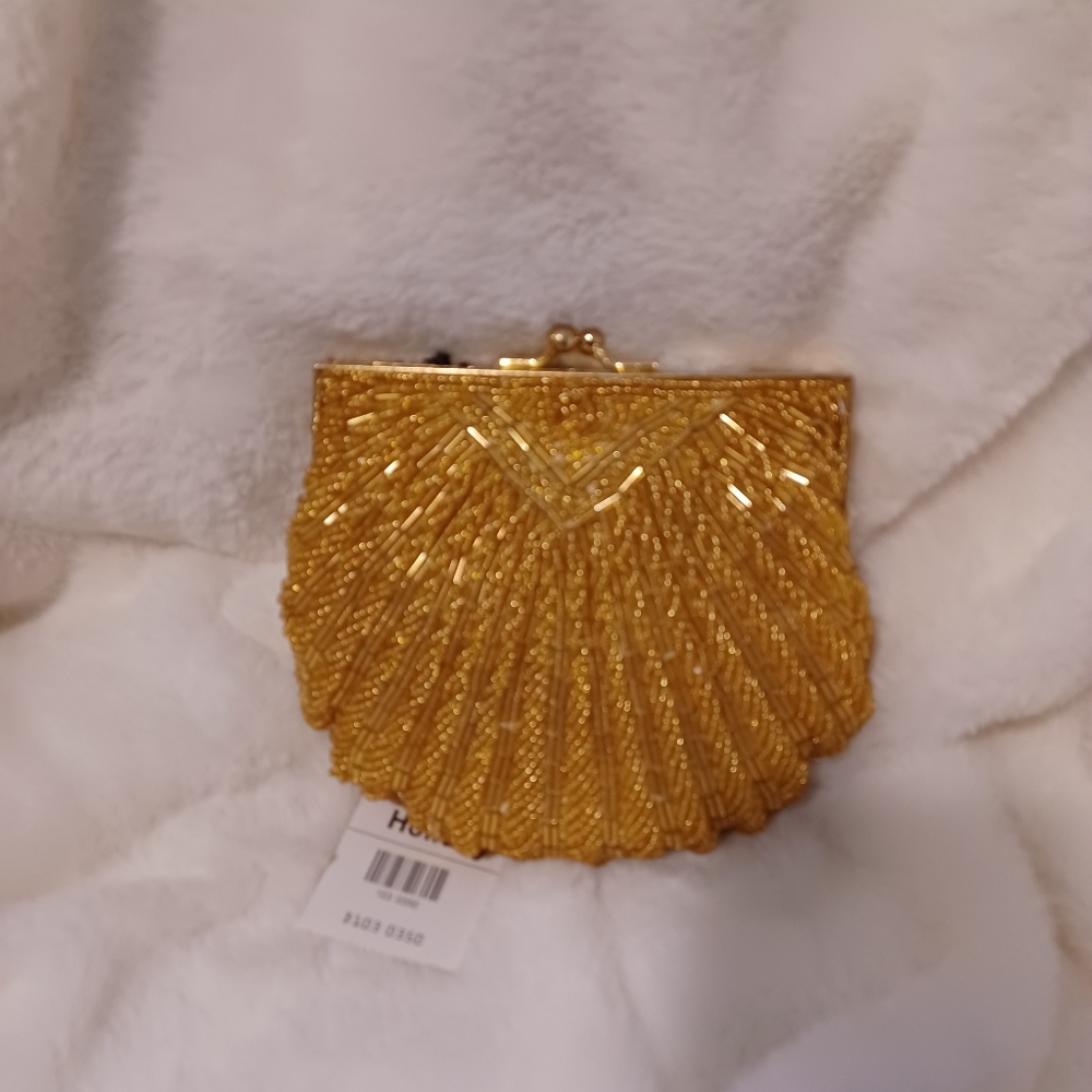 Gold beaded evening bag